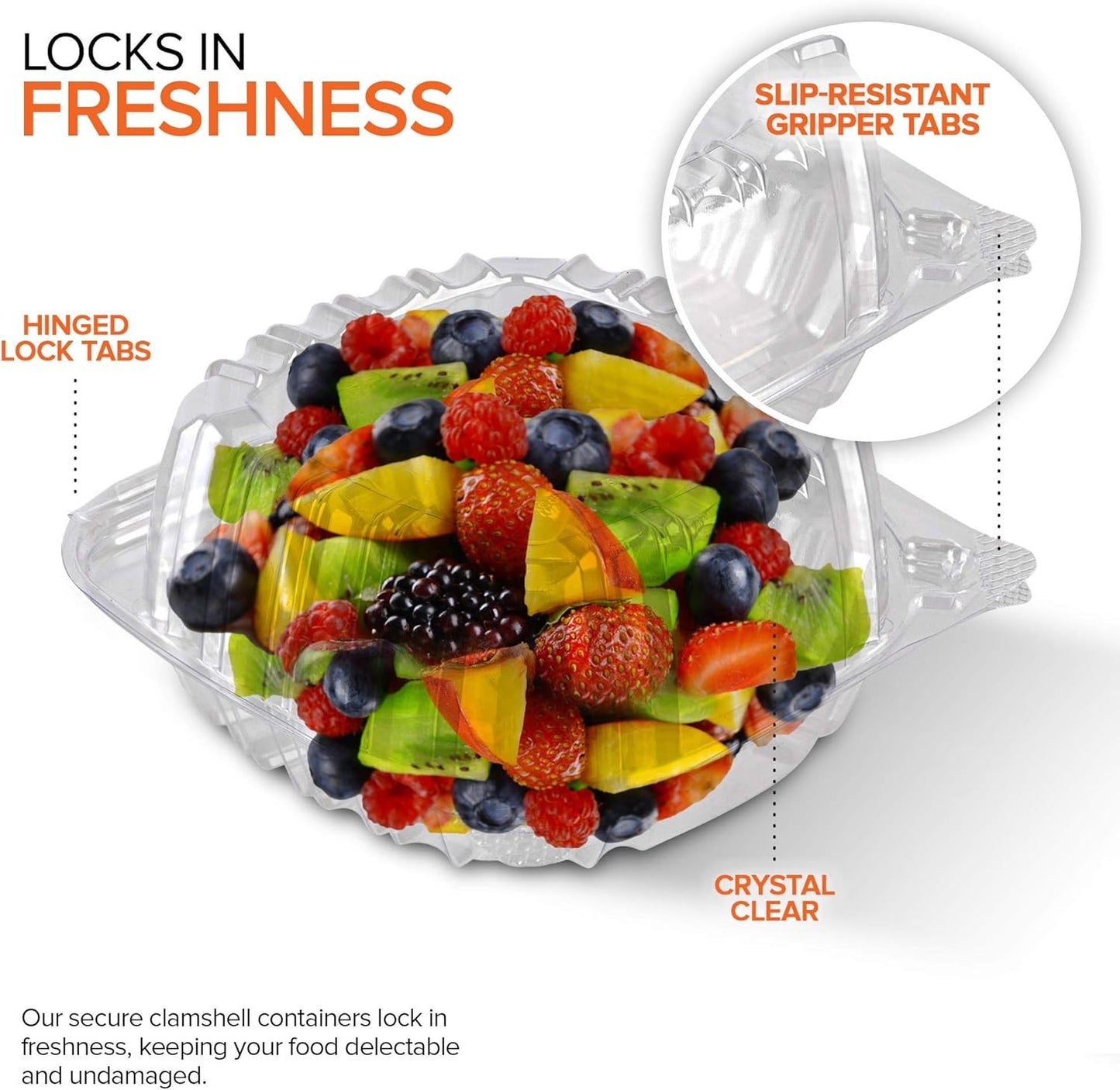 Disposable Plastic to Go Containers with Clear Lids (100 Pack) Fancy Hinged Top