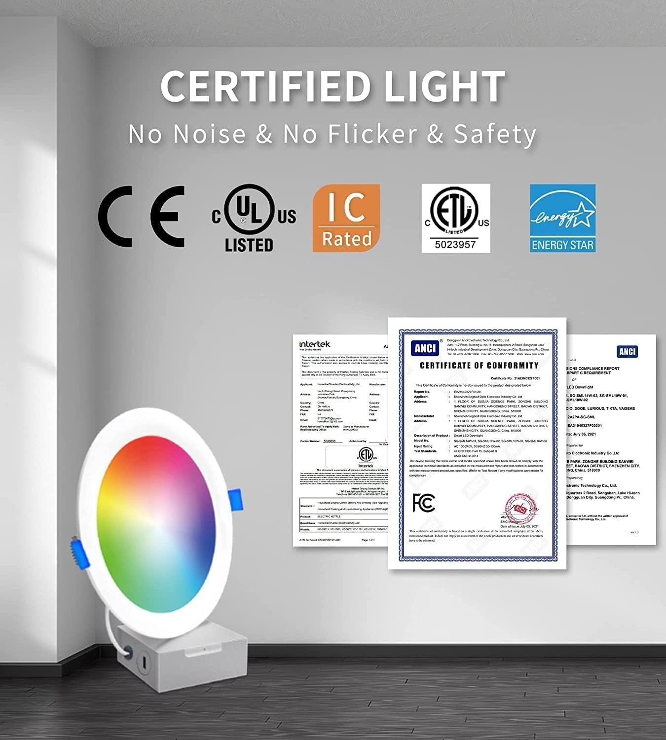 6-Pack Smart LED Recessed Lights, RGB Dimmable, Works with Alexa/Google