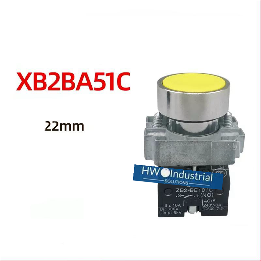 2/Piece  Flat Head Button Self Reset Switch XB2BA51C XB2-BA51C 1NO yellow