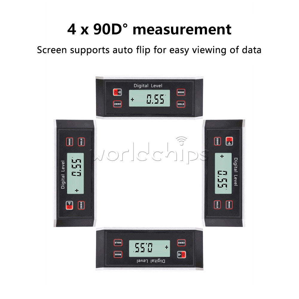 4*90°Magnetic Digital Inclinometer Level Box Protractor Angle Finder Bevel Gauge
