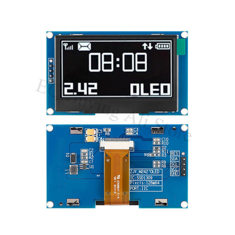 2.42 inch 128x64 White Screen OLED Module LCD Display SSD1309 SPI/I2C 3.3-5 V