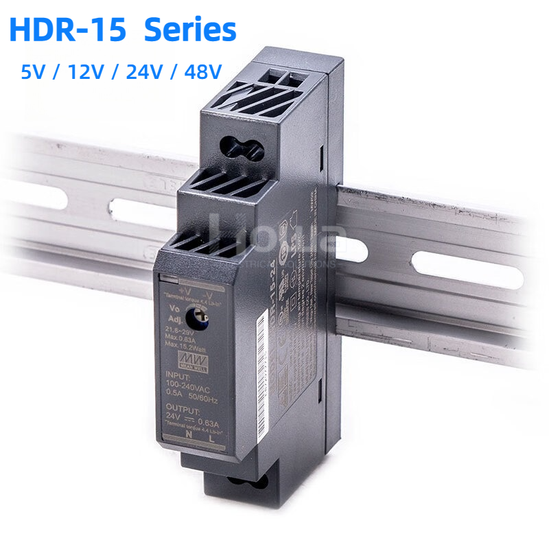 Mean Well HDR-15 Series DIN Rail Power Supply 15W 5V 12V 24V 48V