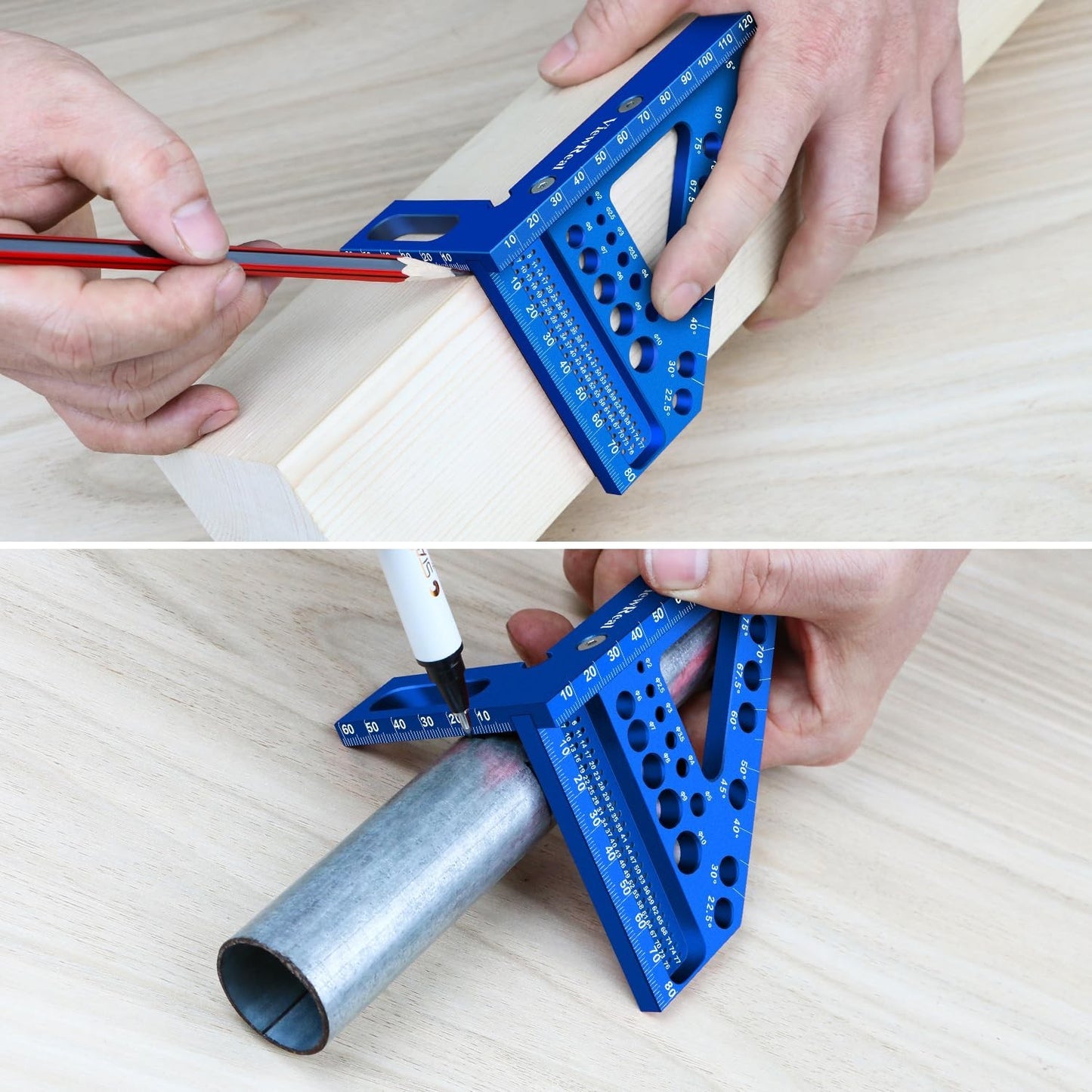 Woodworking Scribing Ruler with 22 5 to 90 Degree Angle Measurement Range