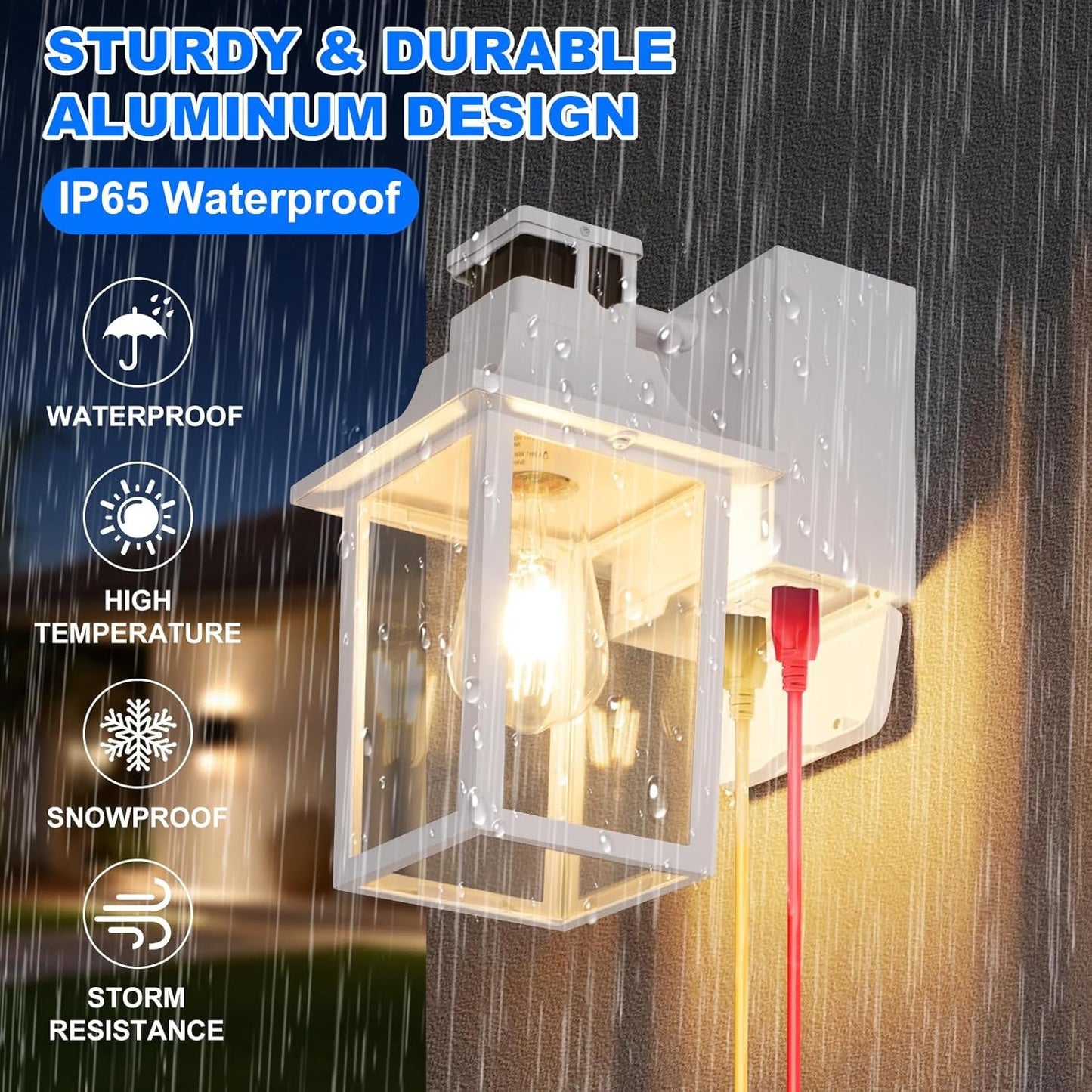 2-Pack White Porch Lights with GFCI Outlet, Dusk to Dawn Motion Sensor