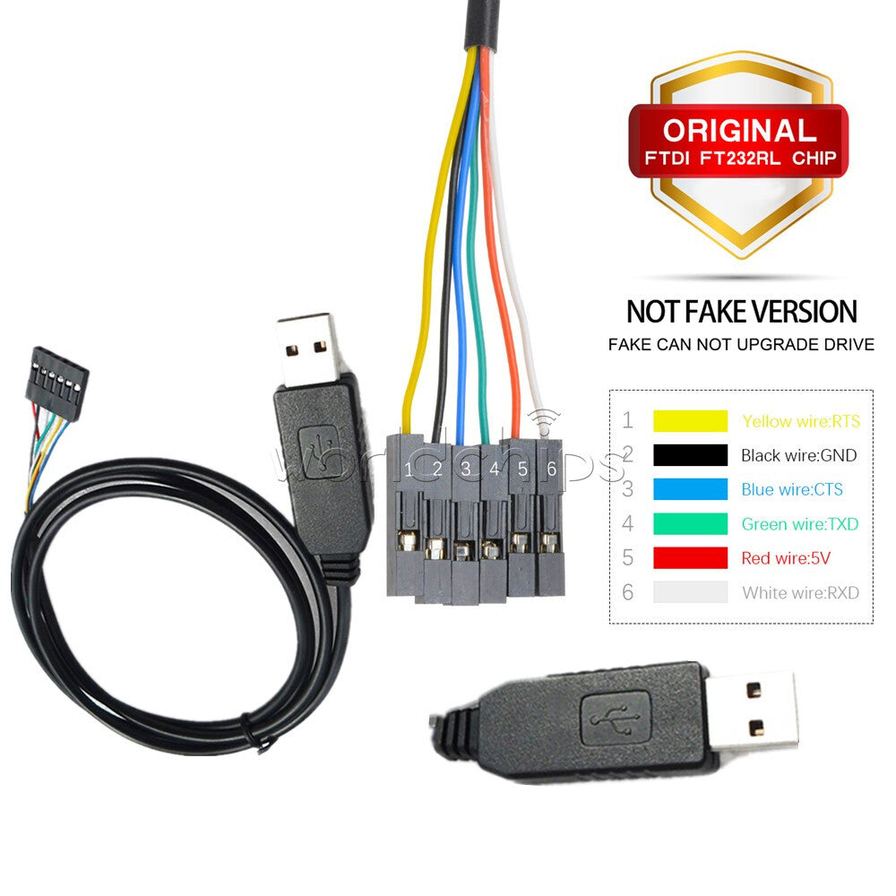 100PCS 1M 6Pin FTDI FT232RL USB to TTL RS232 Serial Adapter Cable for AVR ARM