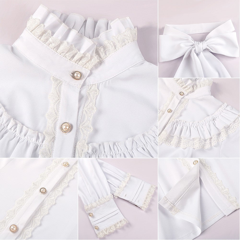 Stylish Victorian Style Womens Gothic Lolita Shirt Lotus Ruffle Blouse