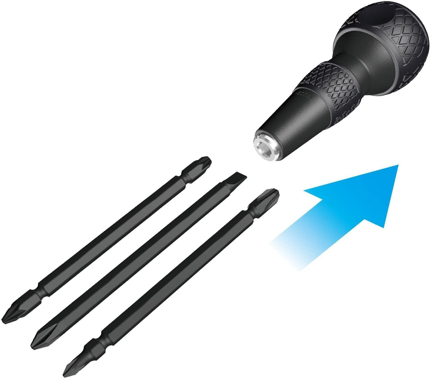 BALL GRIP 1/4" Hex. Bit Interchangeable Screwdriver (Bit 3PC. (+1, +3 / +2, -6 /