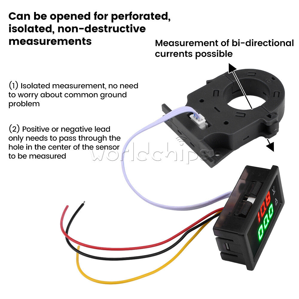 Hall Ammeter Voltmeter DC0-300V 0-400A Isolated Digital Current Voltage Meter