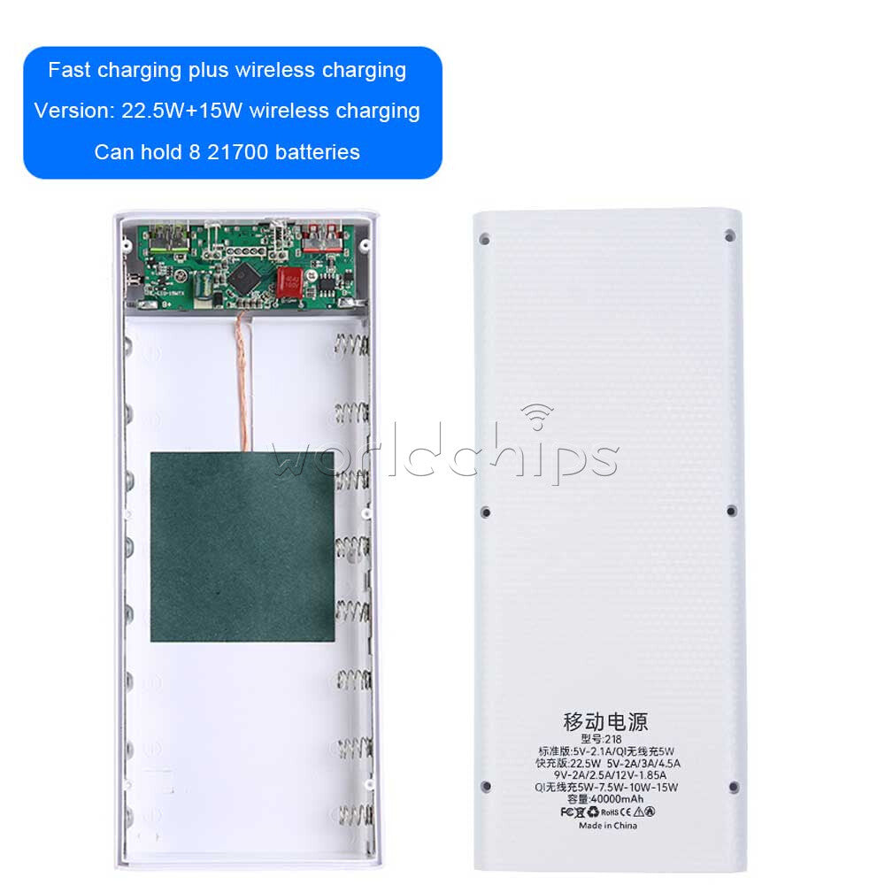 Removable Battery Power Bank DIY 8 Batteries Fast Wireless Charging Welding-Free