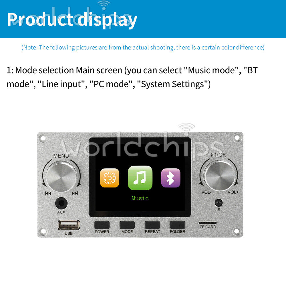 2.8inch IPS Bluetooth MP3 Decoder Board TF USB Car Amplifier Audio Player 2 Way