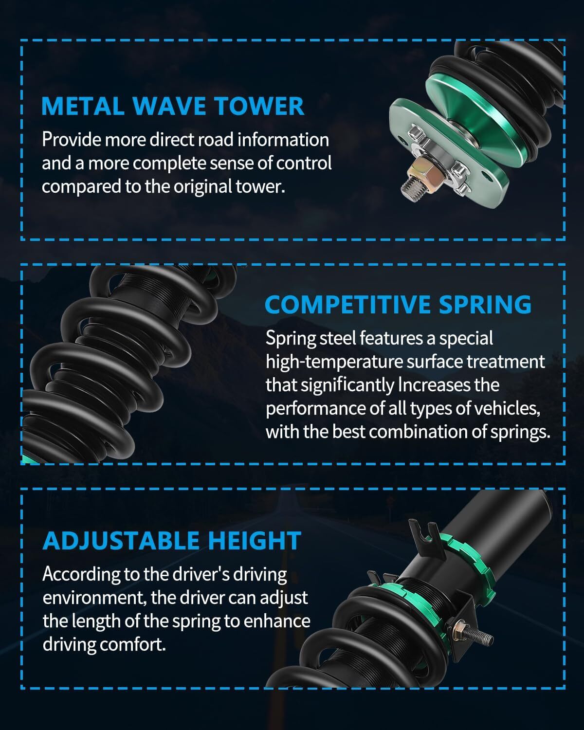 Coilovers Suspension Kit For 2003-2008 Nissan 350Z Shock Strut Adj. Height Green