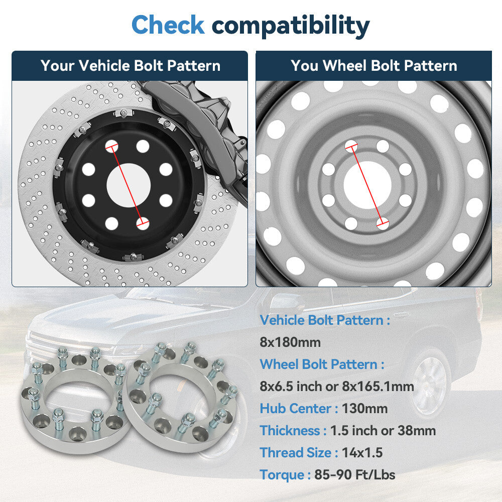 4Pc 1.5" 8x180 to 8x6.5 Wheel Adapters 14x1.5 For Chevy Silverado Sierra 2500 HD