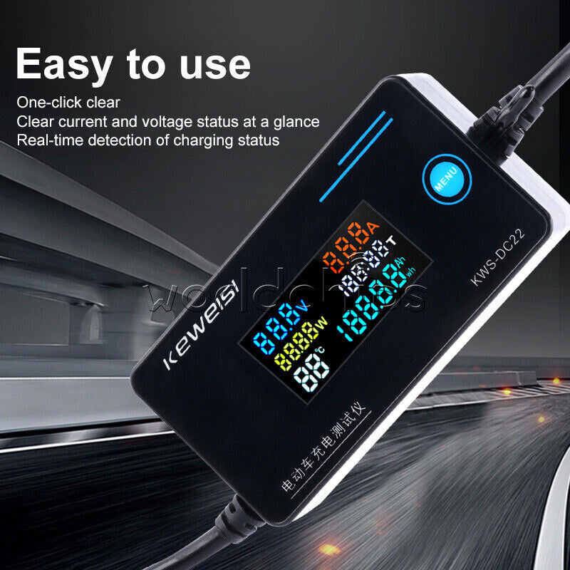 Electric Vehicle Charger Detector Voltage Current Meter Power Temp Tester 8-120V