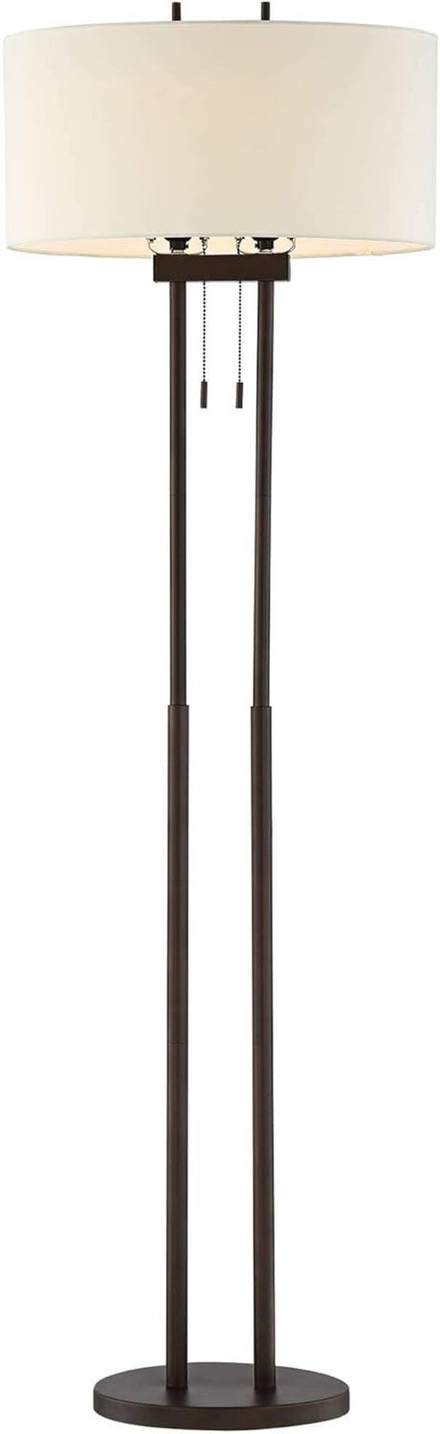 62" Modern Standing Floor Lamp, Twin Pole Design with White Fabric Shade