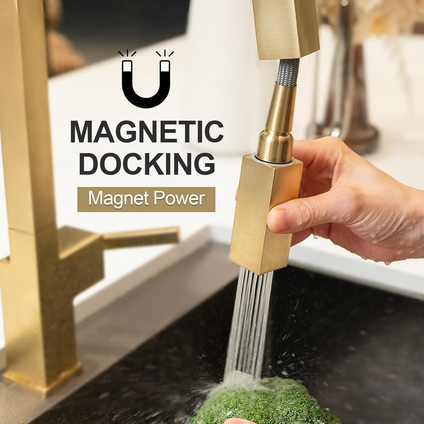 Brushed Gold Kitchen Faucet, Single Handle with Magnetic Pull Down Sprayer