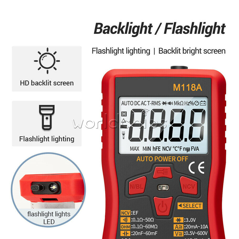M118A True RMS Digital Multimeter Amp Ohm Voltage Resistance Tester Meter AC/DC