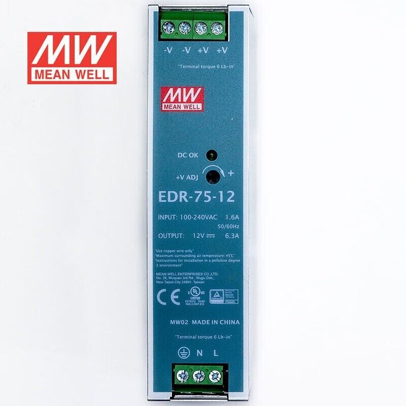 Mean Well EDR-75-12 AC/DC DIN rail power supply 75W 12V 6.3A