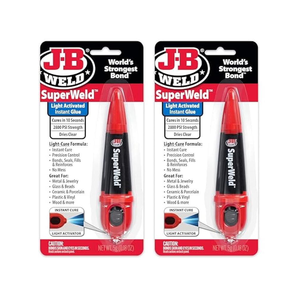 Light-Activated Superglue, Clear, 5g, 2-Pack, Fast Curing for Instant Bonds