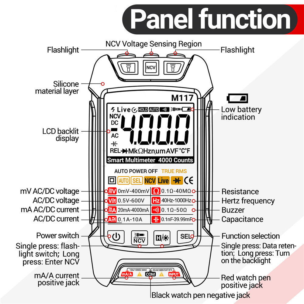 ANENG Digital Multimeter Voltmeter Ammeter Ohmmeter NCV AC DC Volt Tester Meter