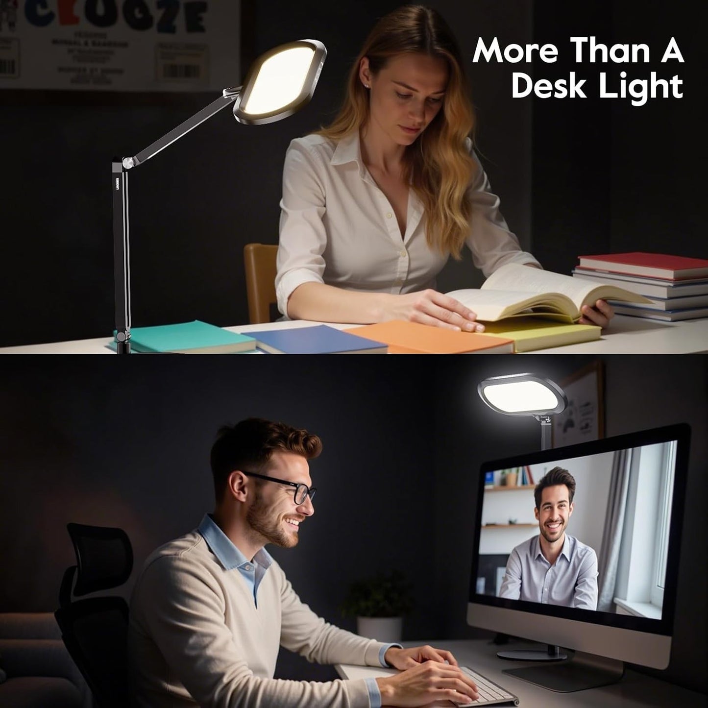Premium LED Desk Lamp, Double Side Light, Stepless Dimming, Knob Remote