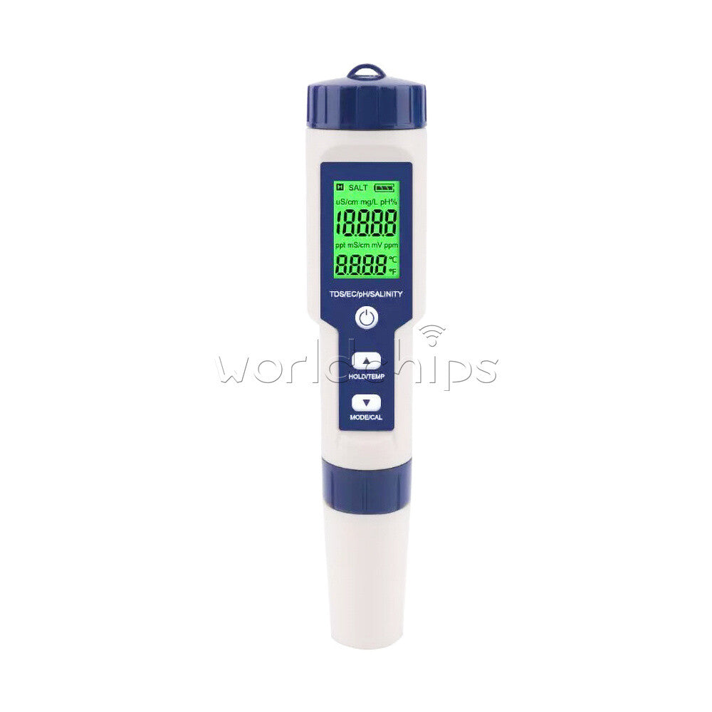 5in1 TDS/EC/PH/Salinity/Temperature Meter Digital Water Quality Monitor Tool