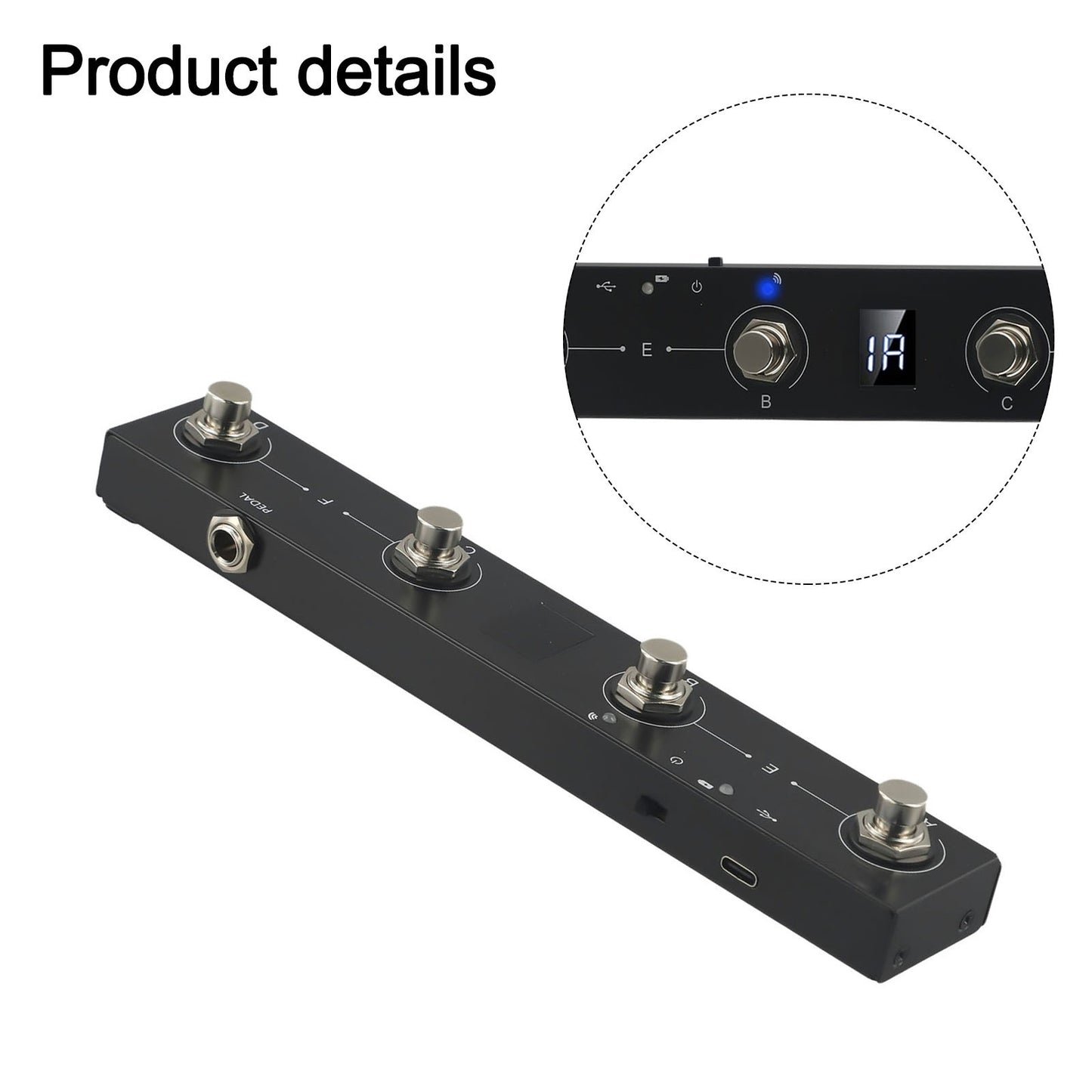 Portable For MIDI Footswitch with 4 Functional Buttons and Long Battery Life