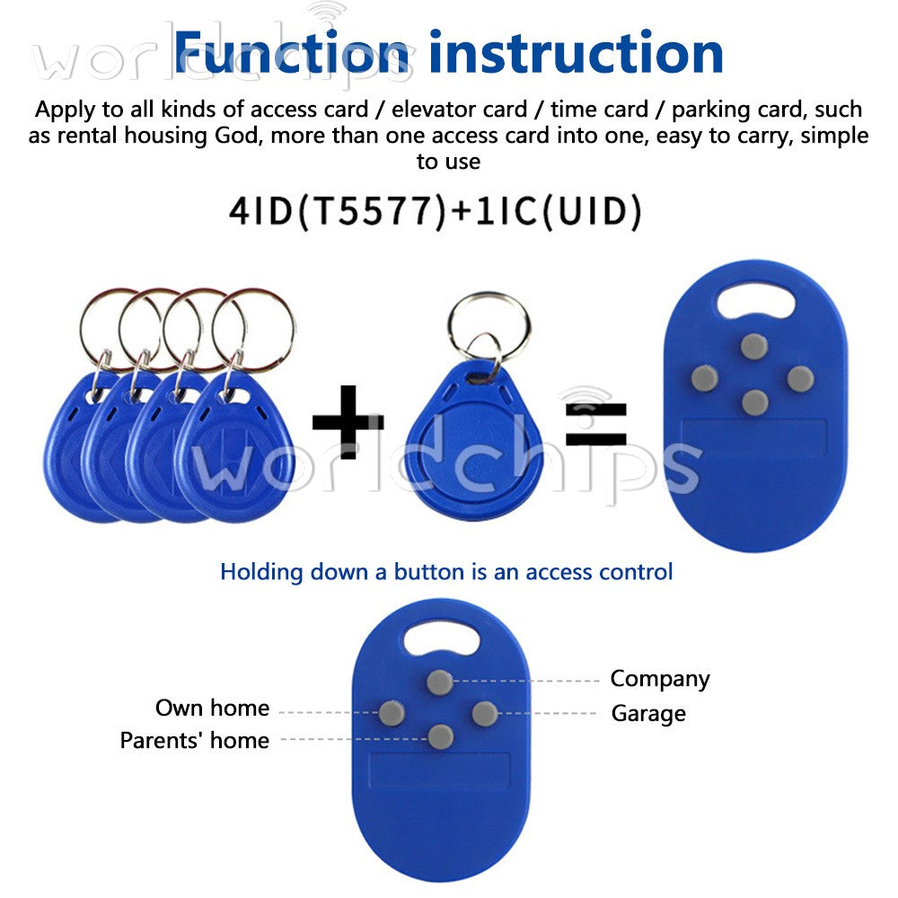 5pcs RFID multiple key fob 5-in-1 125khz T5577 EM ID writable IC 13.56Mhz keytag