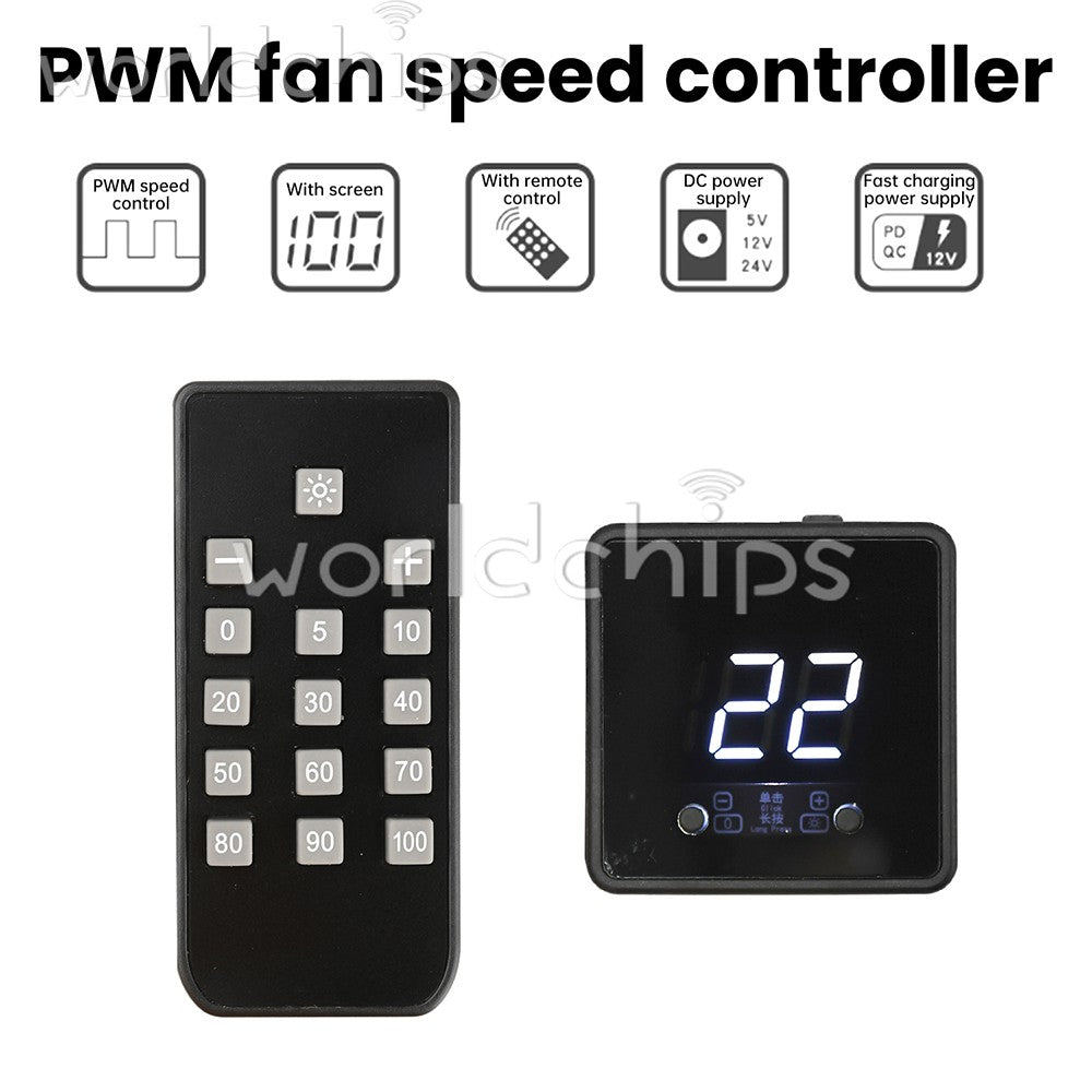4Pin Fan PWM Speed Controller Digital Display Remote Control DC/Type-C PD QC