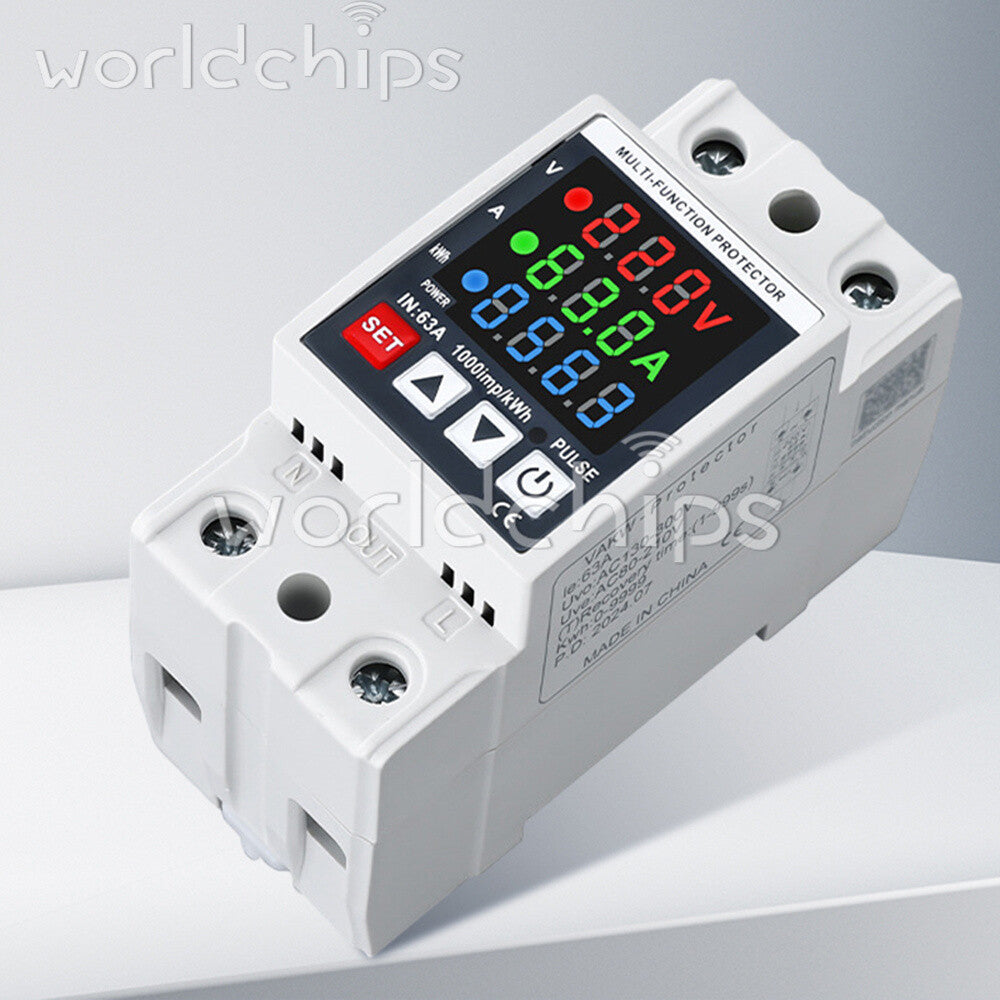 35mm Rail Self-Reclosing Voltage Current Power Meter KWh Voltmeter Ammeter 63A