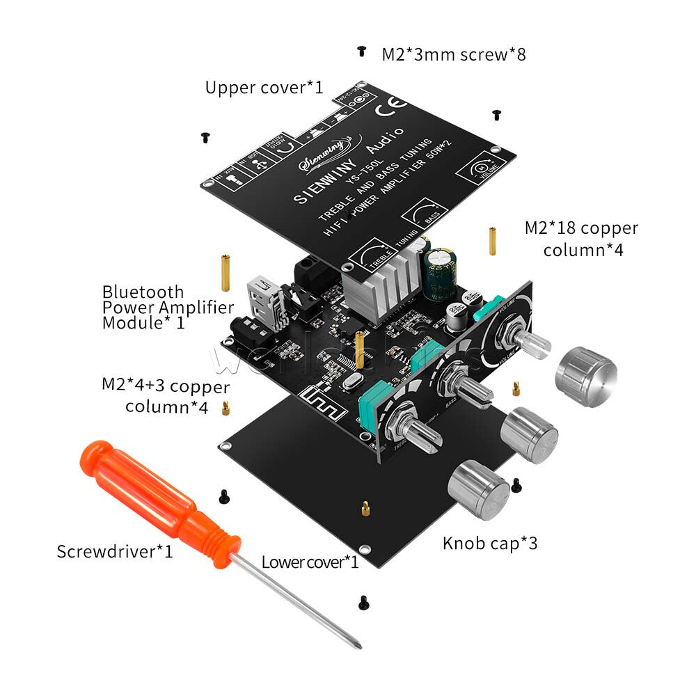 YS-T50L HiFi AUX Audio Bluetooth 5.1 Stereo Digital Power Amplifier Board Module