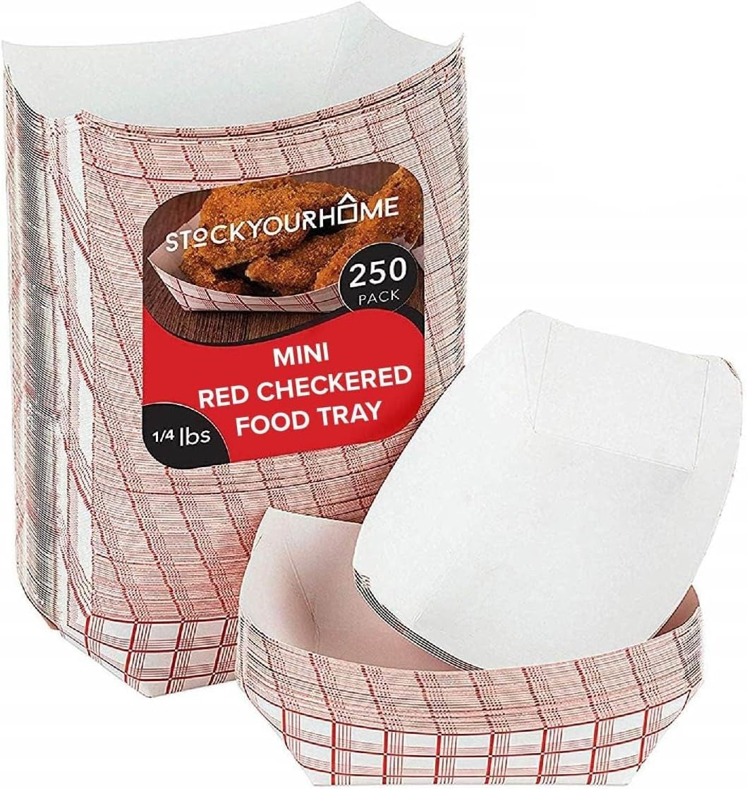 Mini Tiny Paper Food Boats (250 Pack) .25 Lb Disposable Red & White Checkered Pa