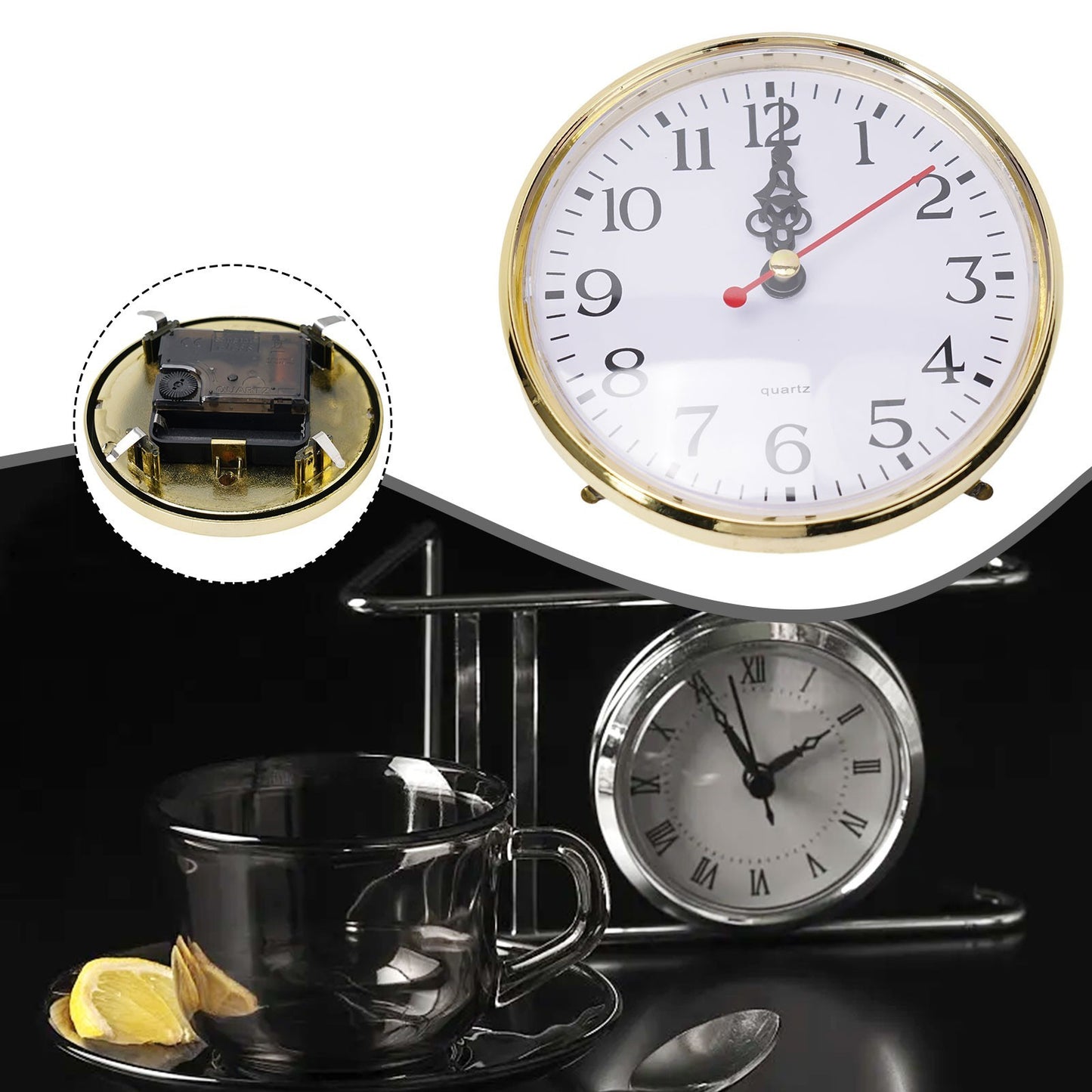 High Quality Gold Trim Quartz Clock Insert Arab Numerals Multiple Sizes