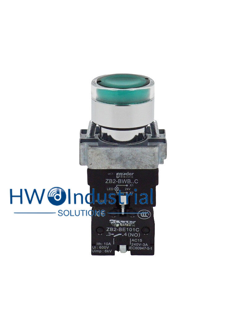 1PC LED Light Self Reset Button Switch XB2BW33B1C XB2-BW33B1C Green 1NO 24V