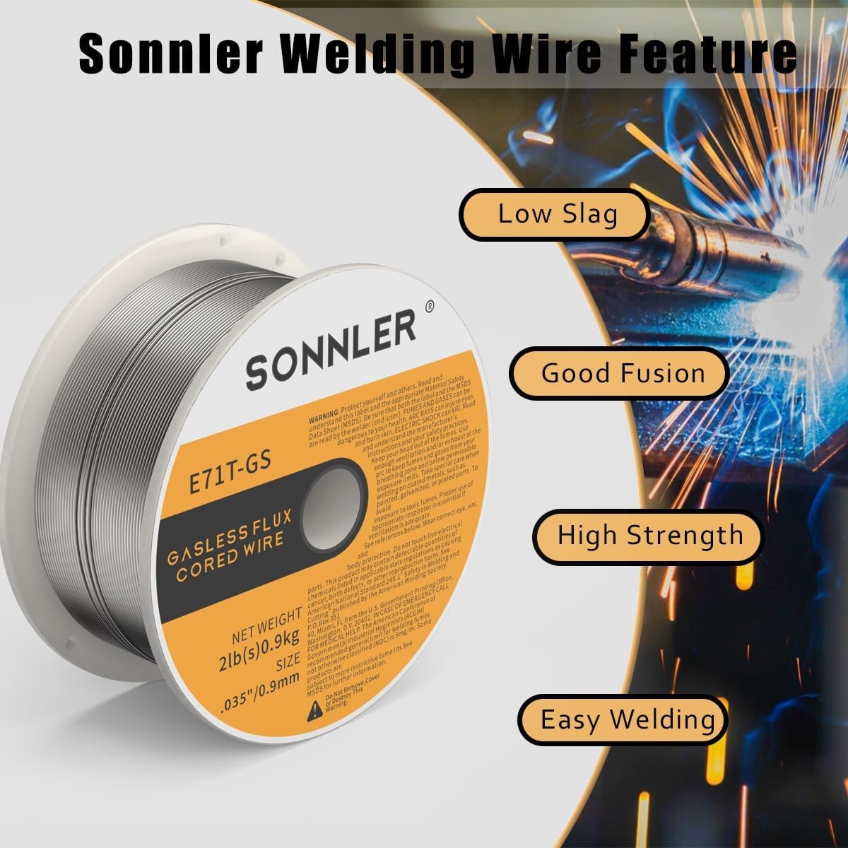 0.035 Flux Core Welding Wire, 3 Spools E71T-GS Low Splatter Gasless Carbon Steel