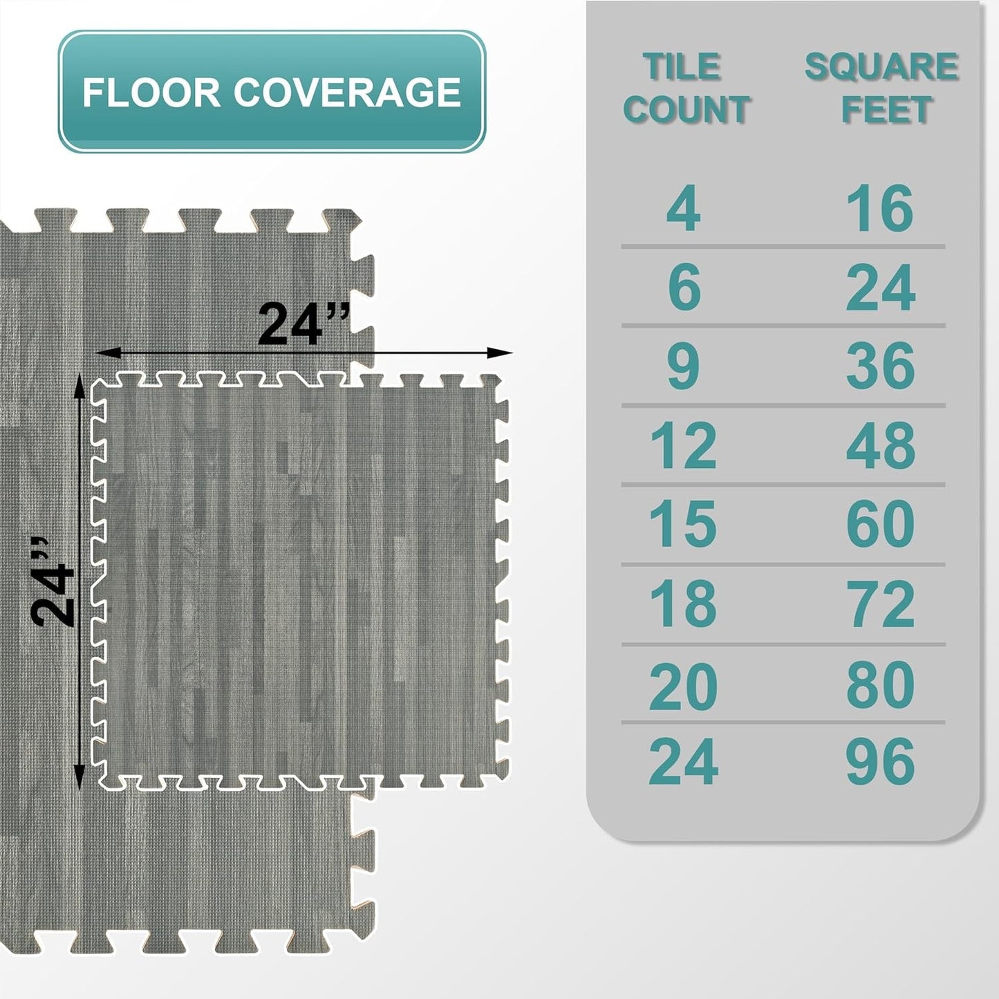 Interlocking Floor Tiles, Wood Grain, EVA Foam, 3/8-Inch Thick