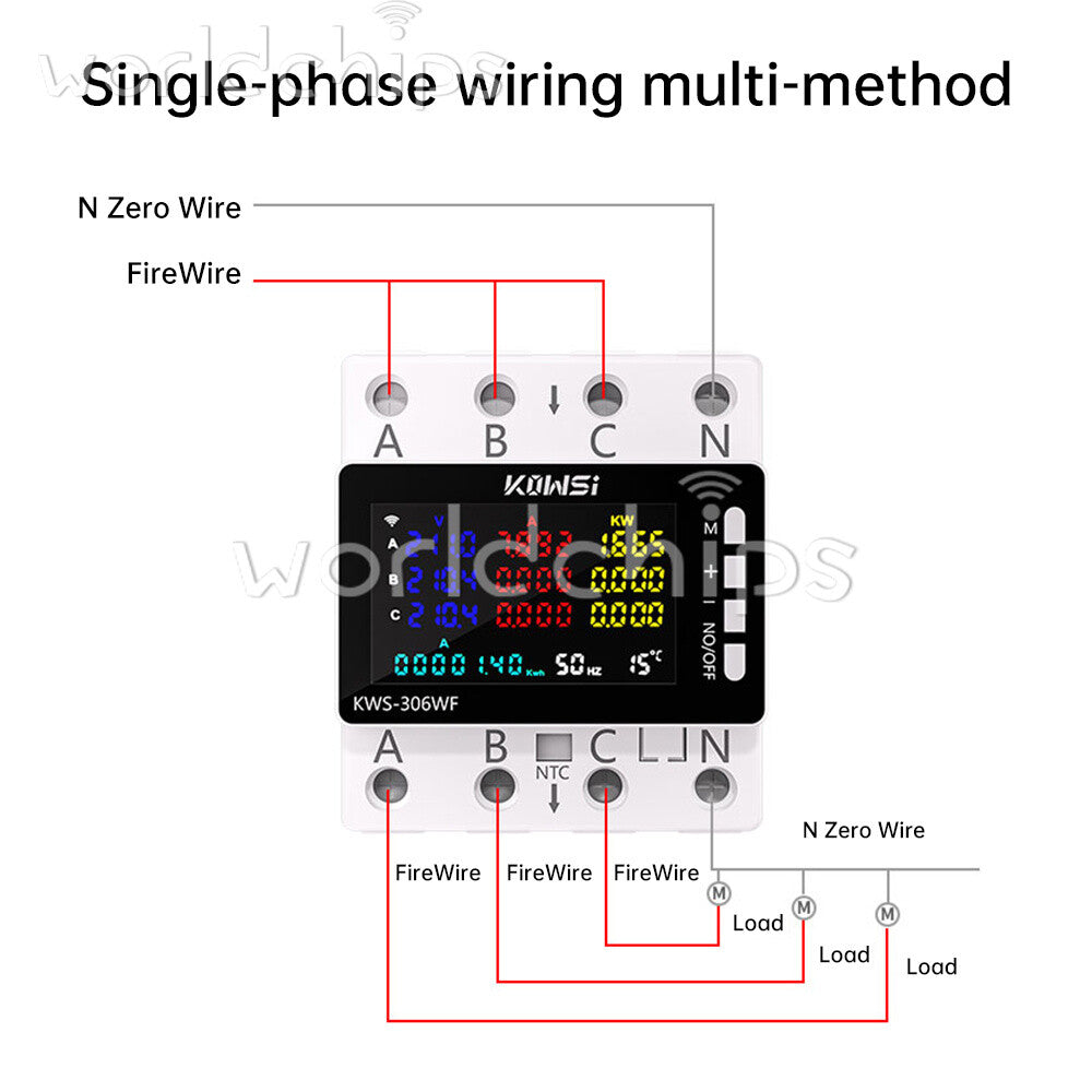 Electricity 3 Phase 4 Wire Energy Meter AC Power DIN Rail Wattmeter Consumption