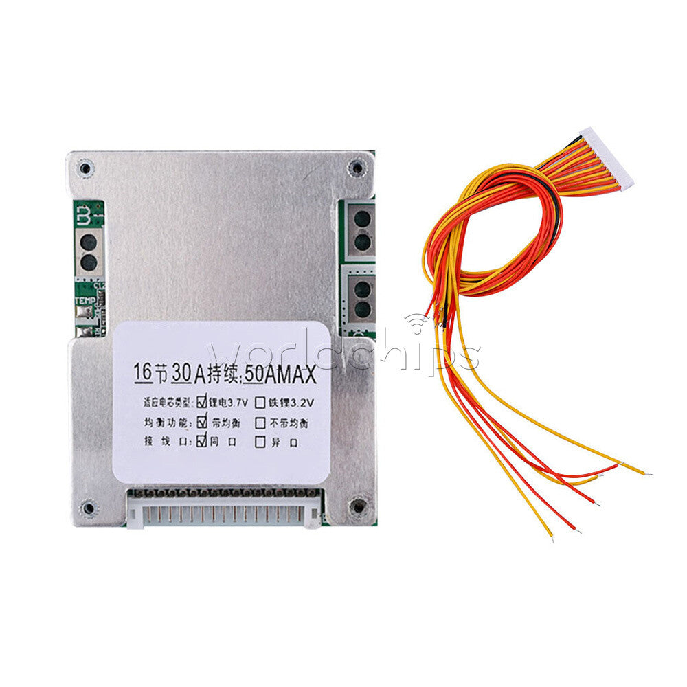 16S 60V 50A Same-port Battery Protection Board With Temperature Control Cable