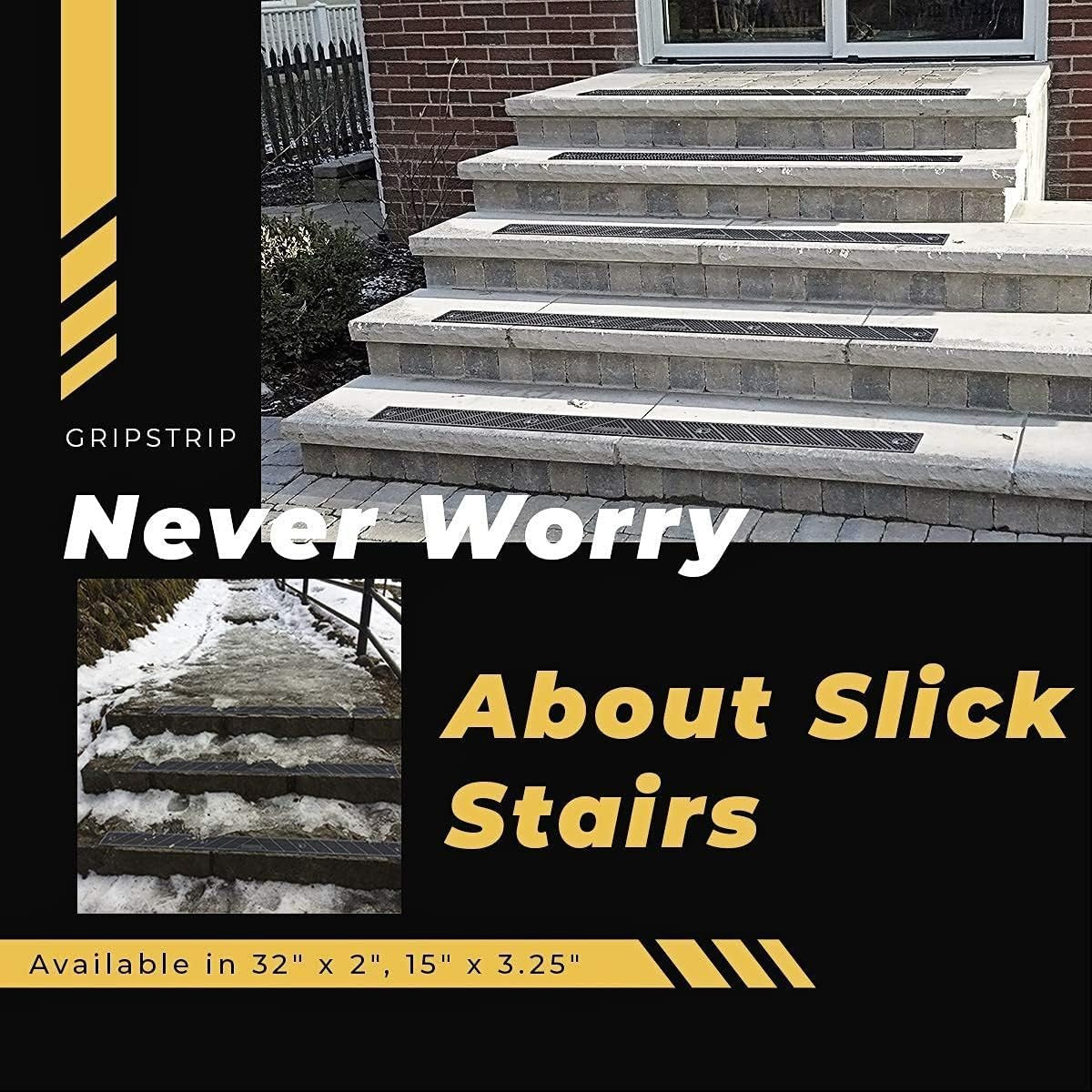 Anti-Slip Treads, 8-Pack, 32"x2", Black, Outdoor Safety Strips