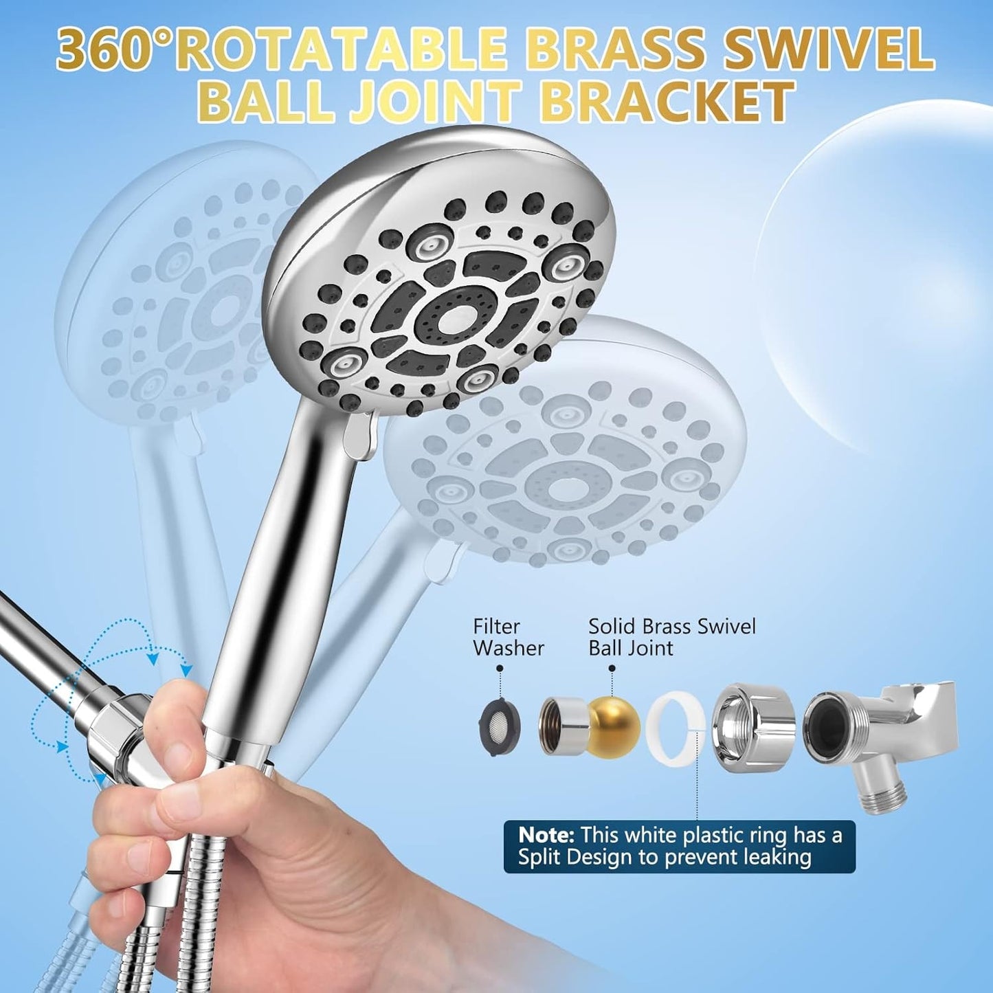 6 Spray Modes High Pressure Handheld Showerhead Set Upgraded 5 Inches Shower Hea