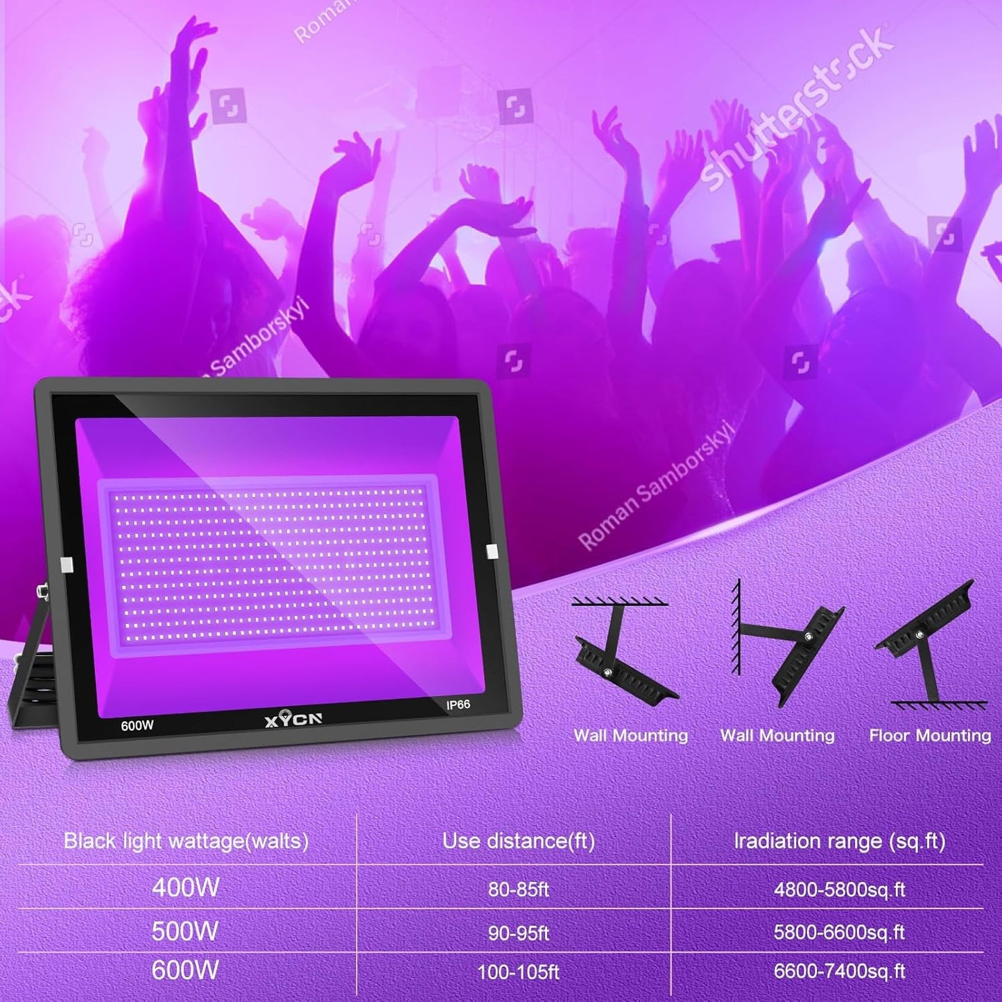 2-Pack 600W LED Black Lights, 395-410nm IP66 Waterproof for Glow & Stage