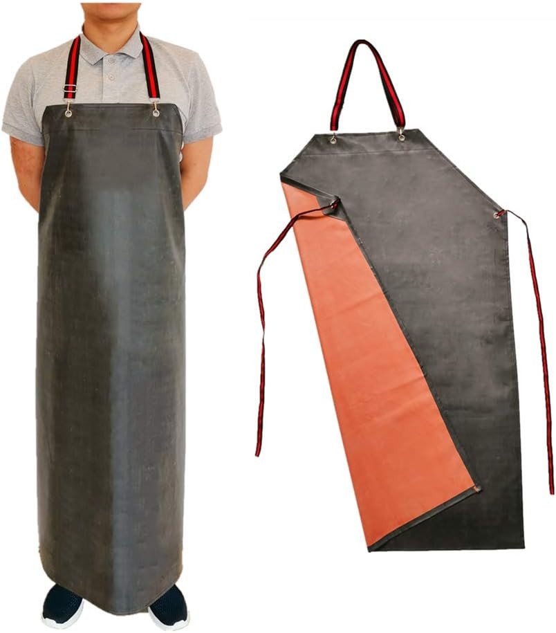 Thick Rubber Apron, 47.2 X 33.5 Inch Waterproof, Long Chemical Resistant, Adjust