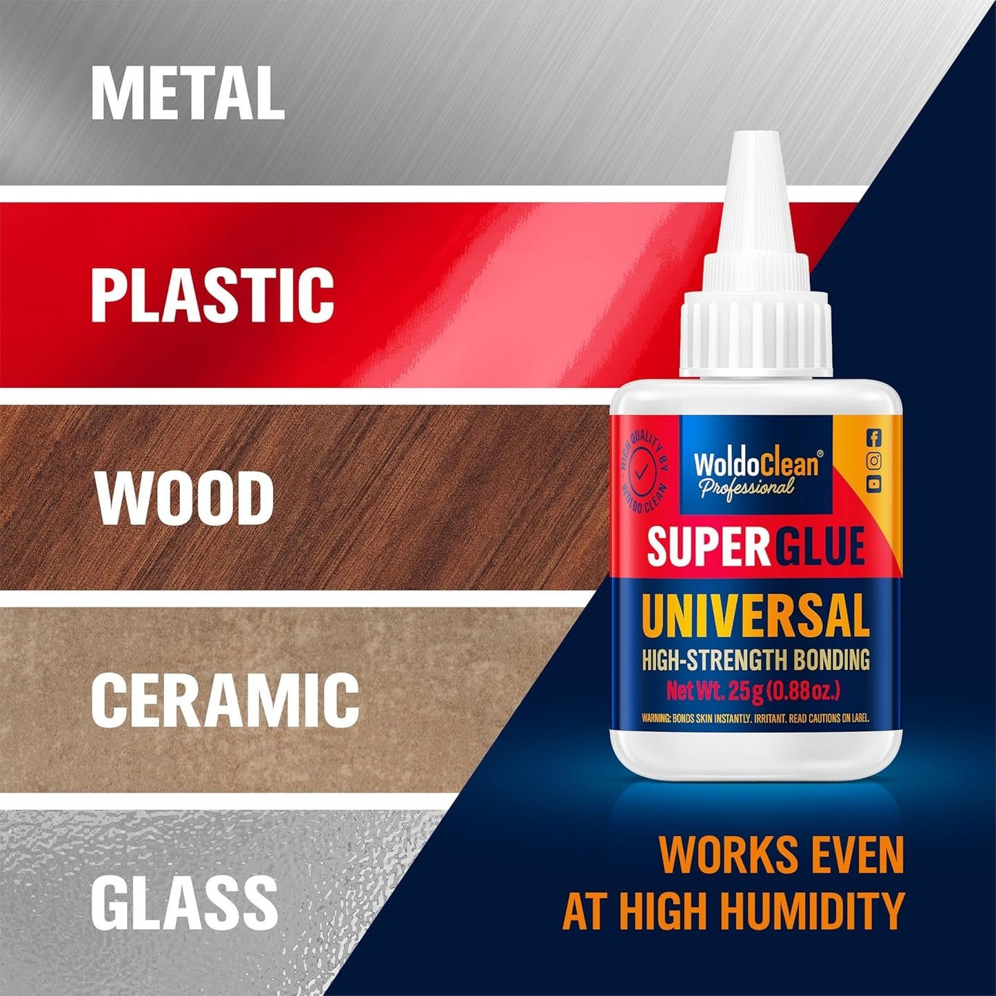 25g Super Glue, Fast-Drying CA Adhesive for Metal, Plastic, Wood, Ceramic, Glass
