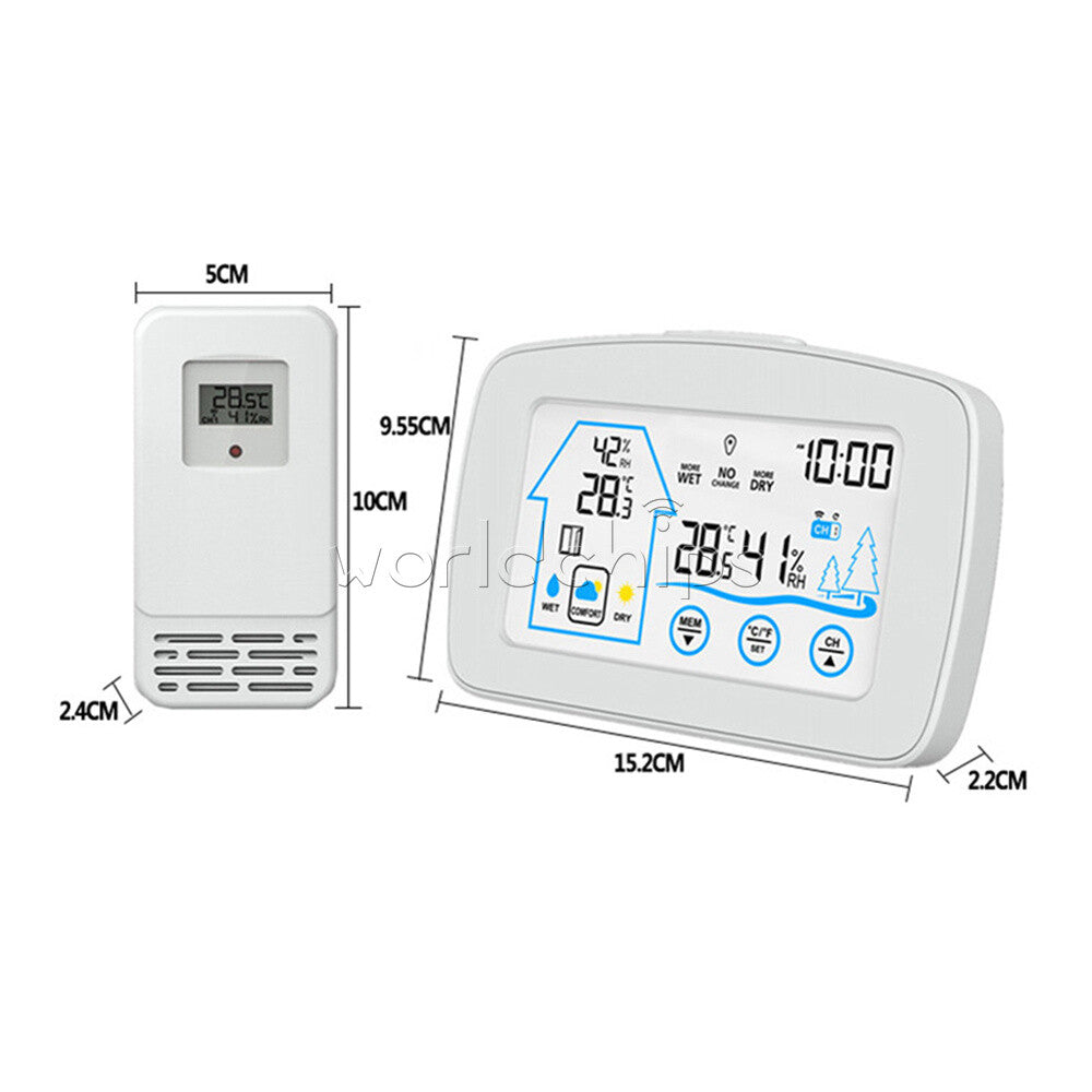 Wireless Indoor Outdoor Thermometer & Hygrometer Touch Screen LCD Humidity Gauge