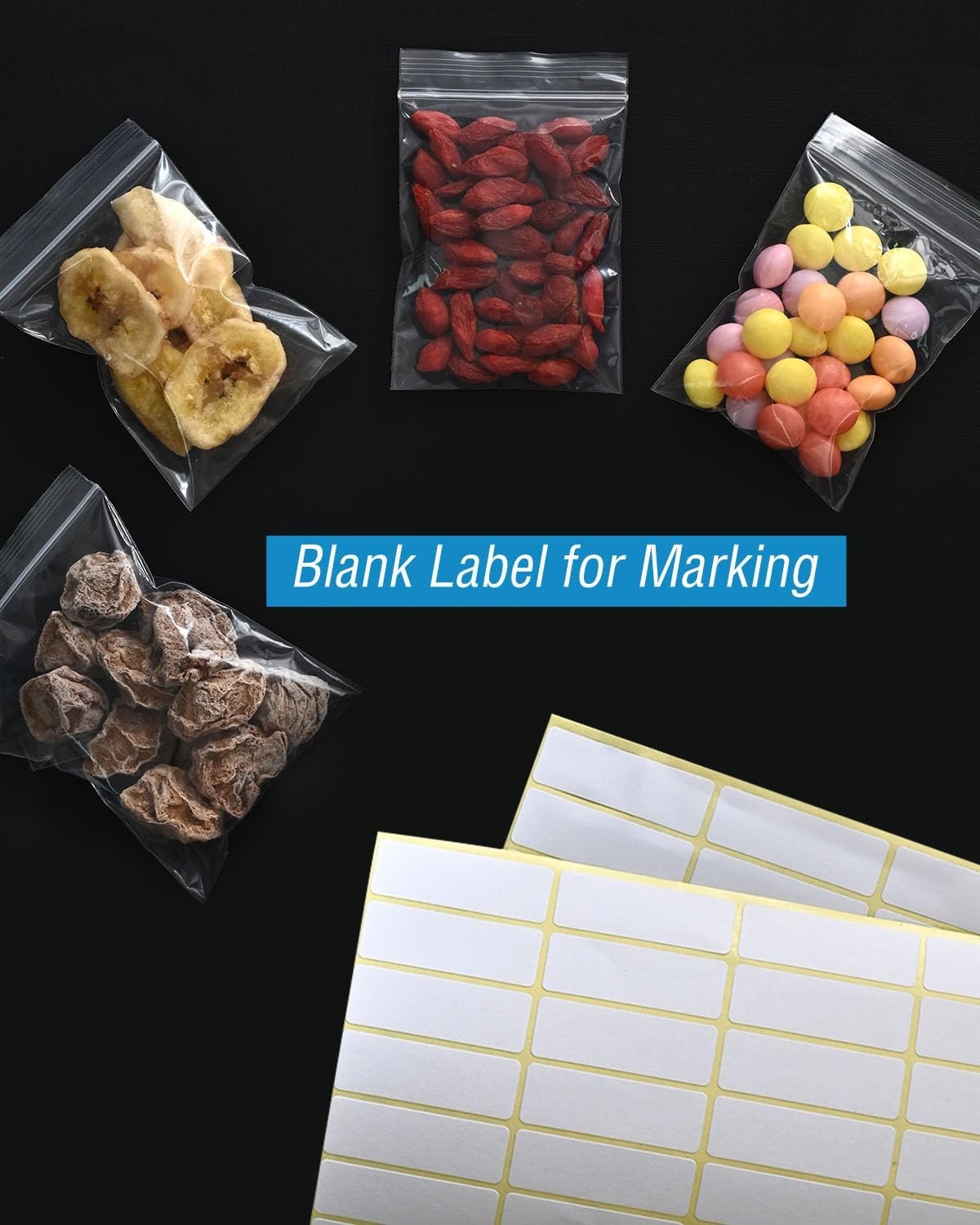 500-Piece Small Resealable Plastic Bags, 4 Sizes, for Jewelry, Pills, Candy