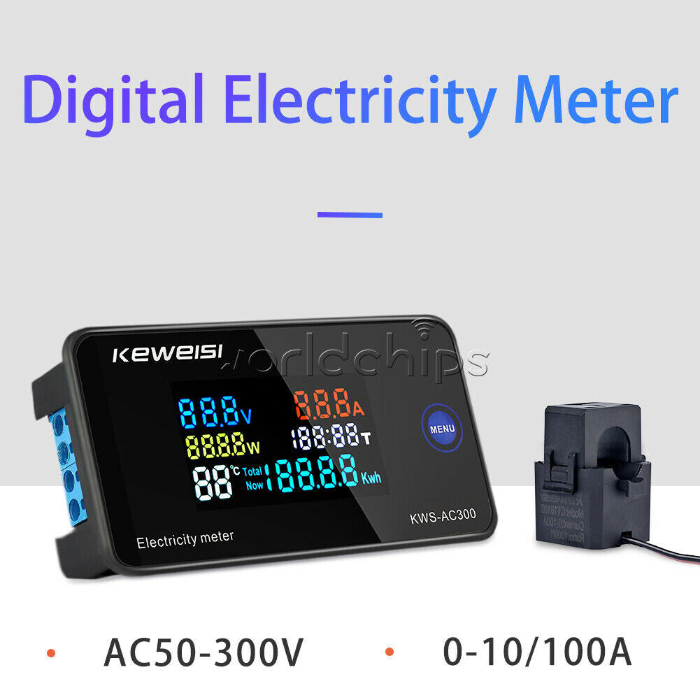 AC50-300V Color Display Digital Voltmeter Current Power Temperature Energy Meter