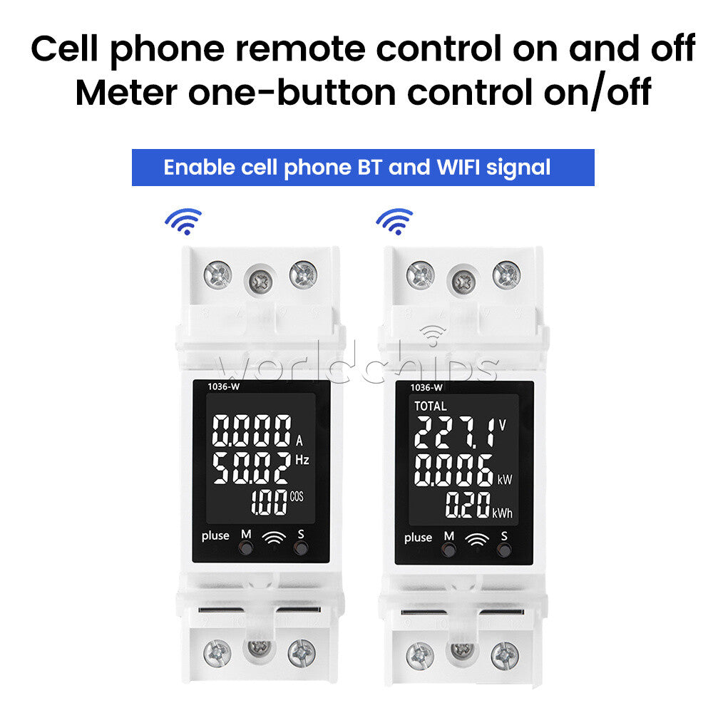 DIN Rail Multi-Function Tester Digital Voltage Current Power Meter AC85~265V 63A
