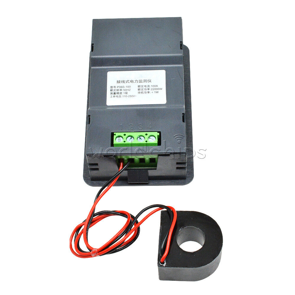 100A 110V-250V Current 6-in-1 Digital LCD Panel Power Monitor Ammeter Voltmeter