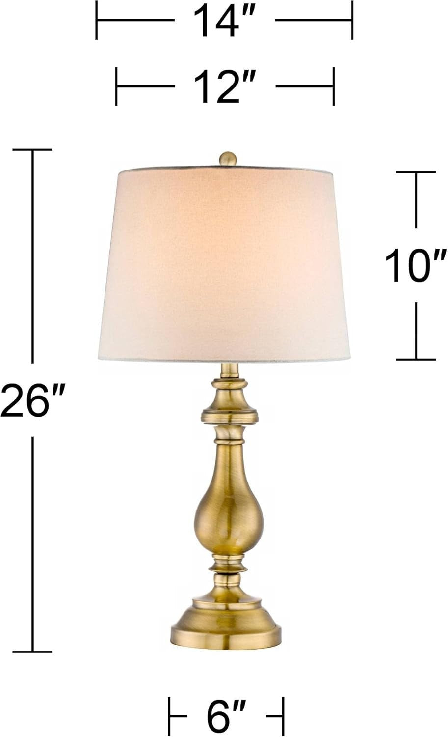 Traditional Table Lamp, 26 Inch, Antique Brass - Drum Shade, Bedroom Decor