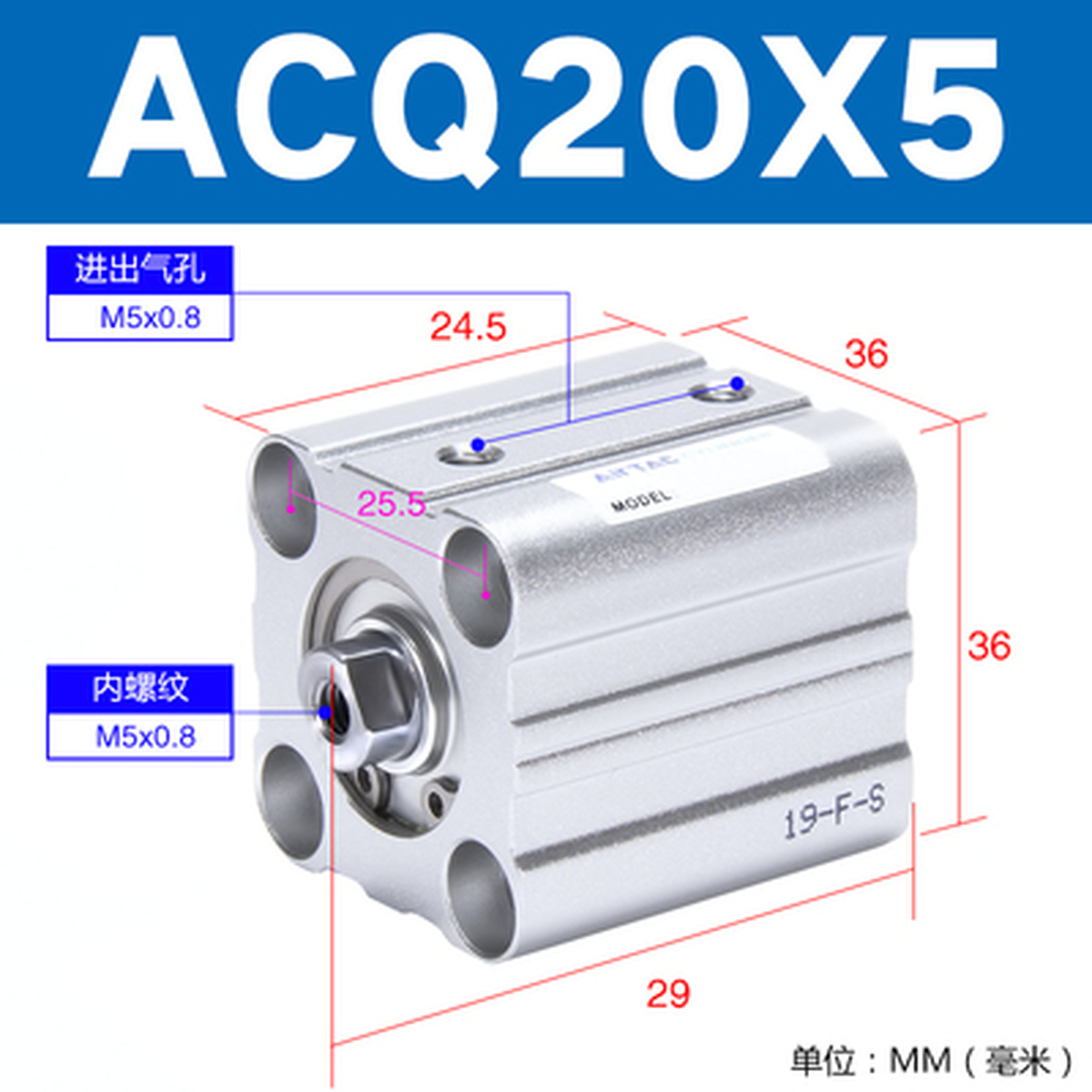 1pcs AirTAC ACQ20X5/10/15/20/25/30/35/40/45/50 Cylinder Stroke 5~50mm