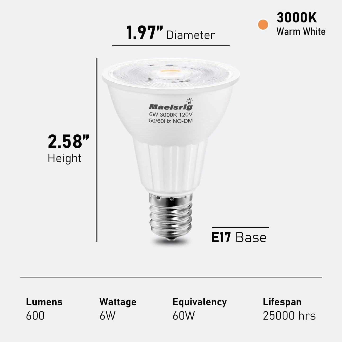 E17 LED Bulb 6W(60 Watt Equivalent), Intermediate Base Spotlight Bulb, Warm Whit